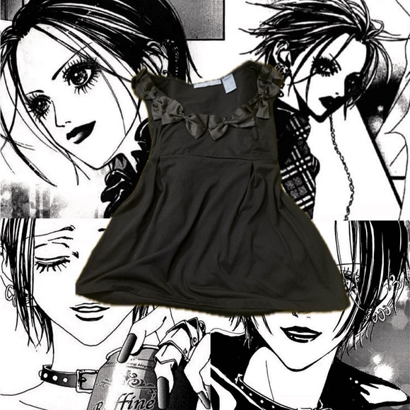 tara ryan Tops - Nana anime inspired Vintage black bow sleeves Tara Ryan sleeveless top Lana Del